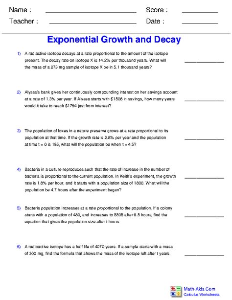 Problem 5 f(x) 0. . Exponential growth and decay worksheet answer key algebra 1